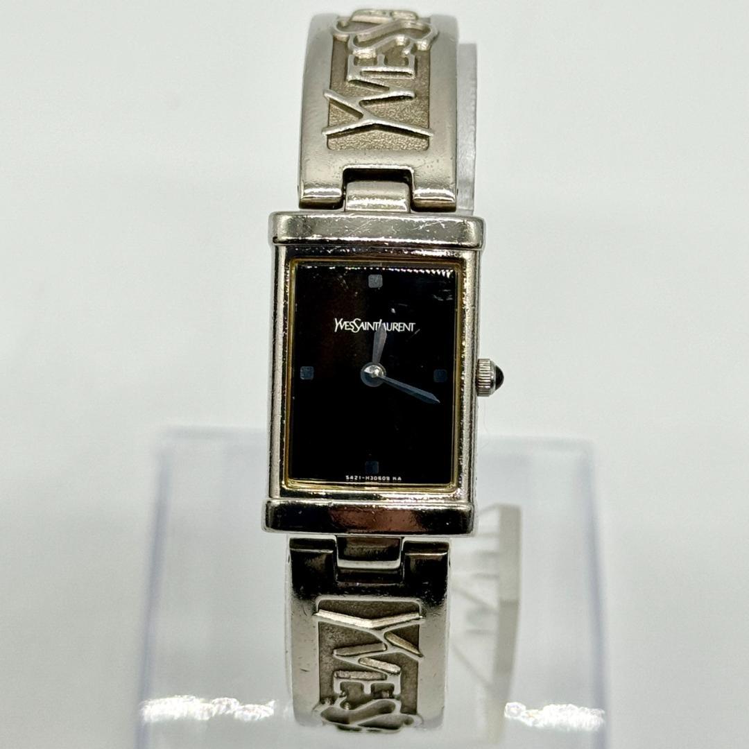 稼働品 YSL イヴサンローラン 腕時計 バングルウォッチ 黒文字盤 箱付き