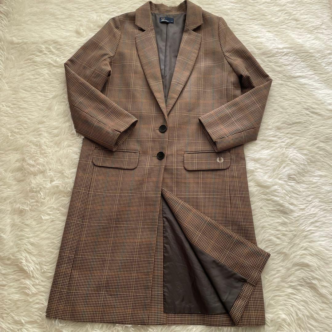 美品 FRED PERRY チェスターコート ブラウン チェック UK10 M
