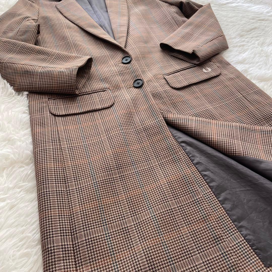 美品 FRED PERRY チェスターコート ブラウン チェック UK10 M