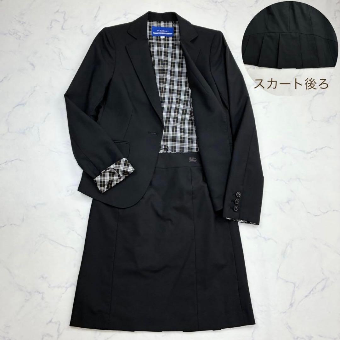 【美品】バーバリーブルーレーベル スカートスーツセットアップ チェック 黒　38