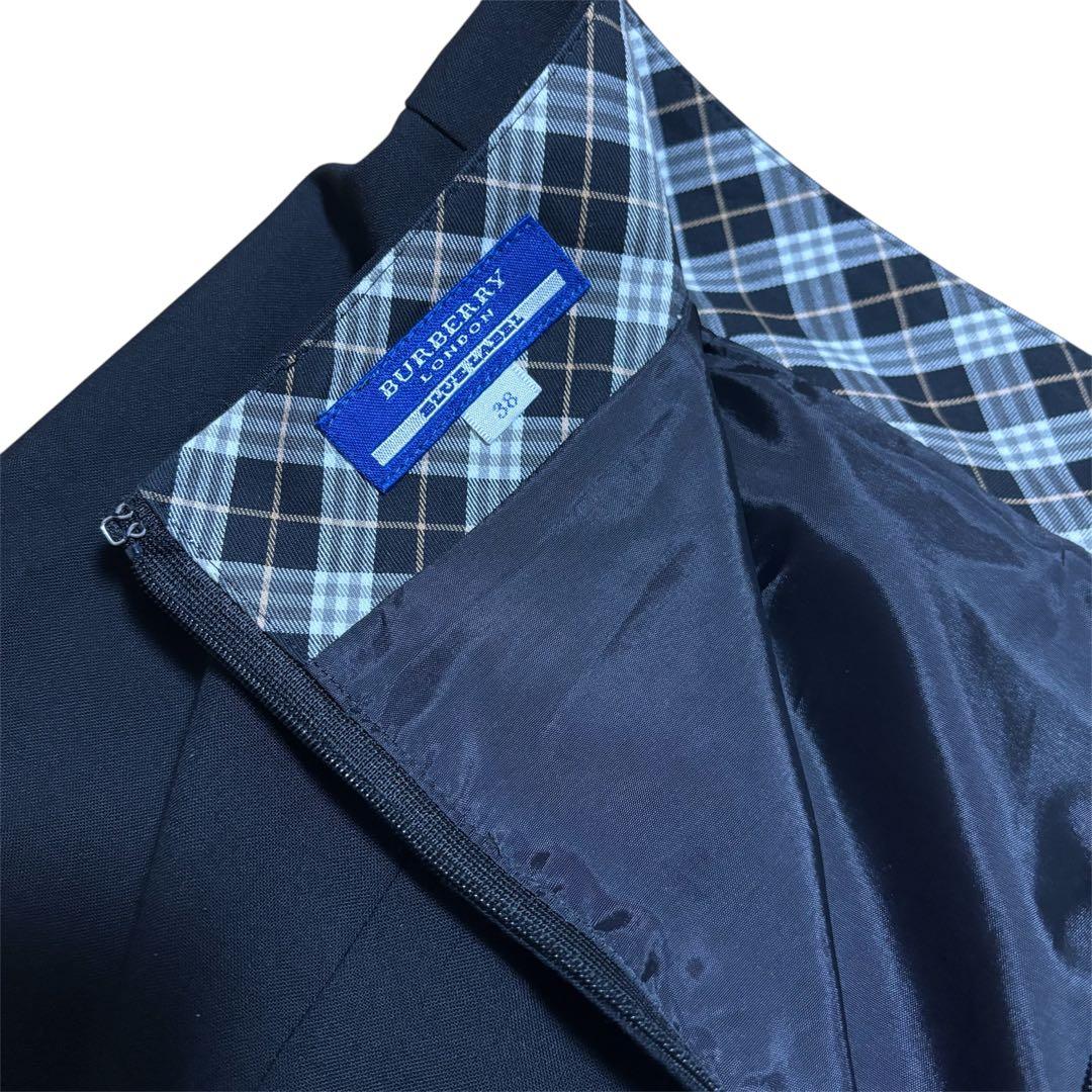 【美品】バーバリーブルーレーベル スカートスーツセットアップ チェック 黒　38
