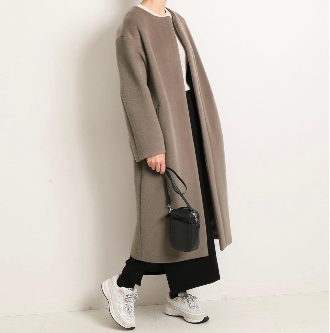 【ラムウール100%✨️美品】イエナ ノーカラー ロングコート グレージュ 38