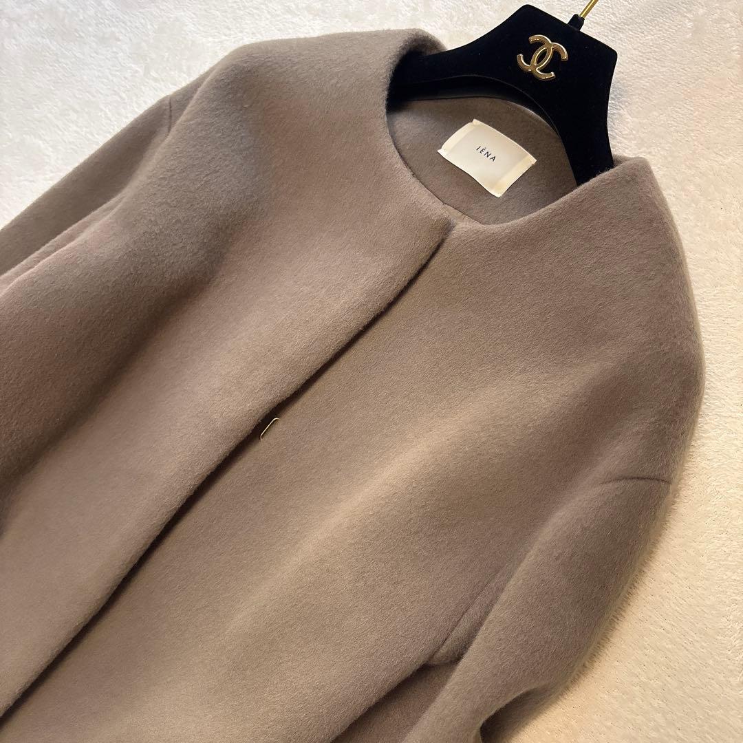 【ラムウール100%✨️美品】イエナ ノーカラー ロングコート グレージュ 38