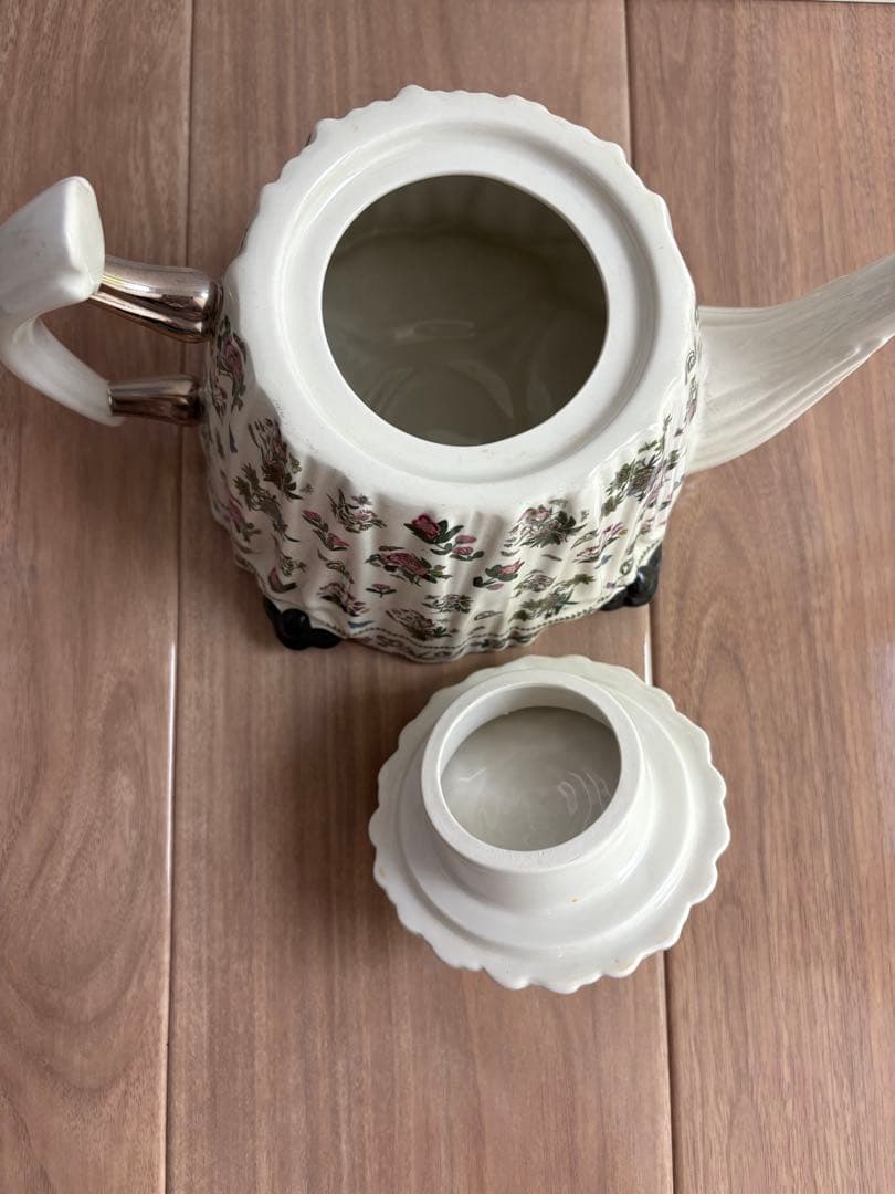 アンティーク花柄陶器ティーポット