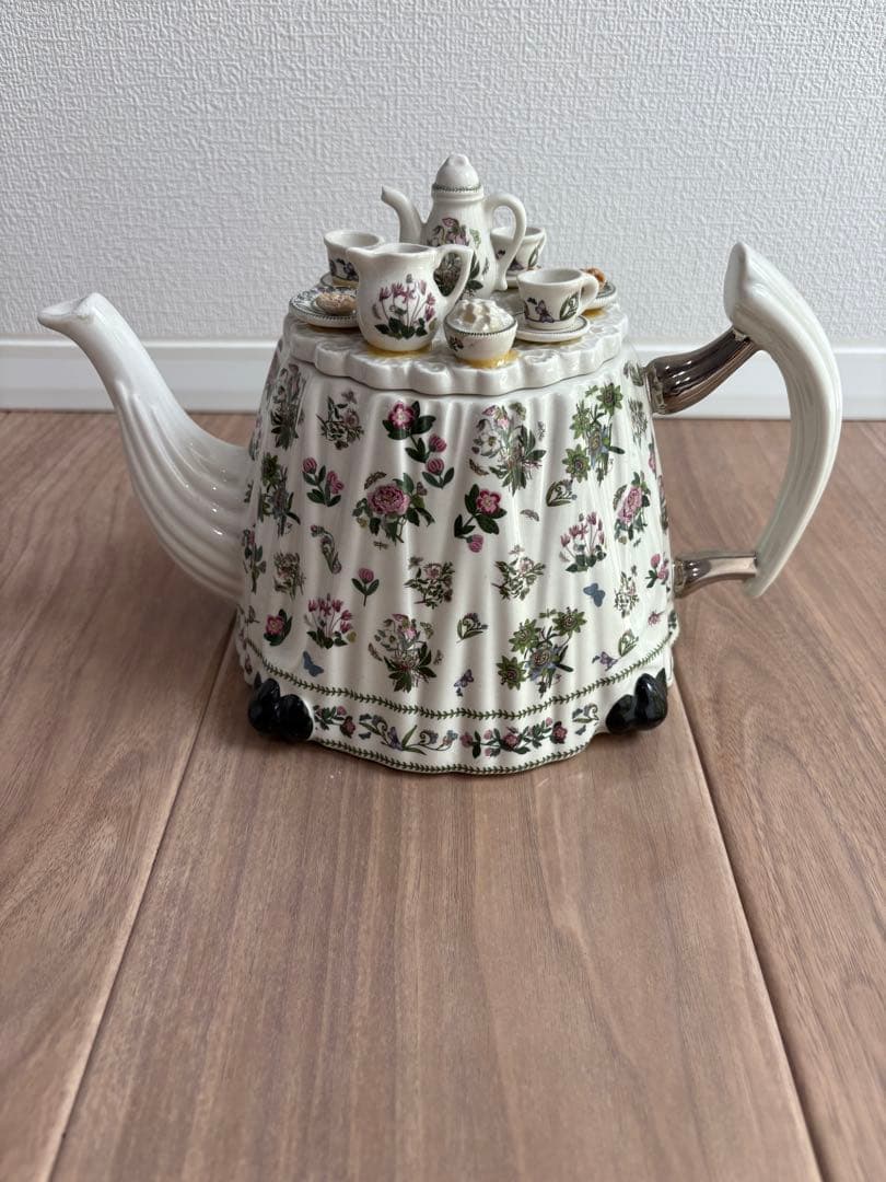 アンティーク花柄陶器ティーポット