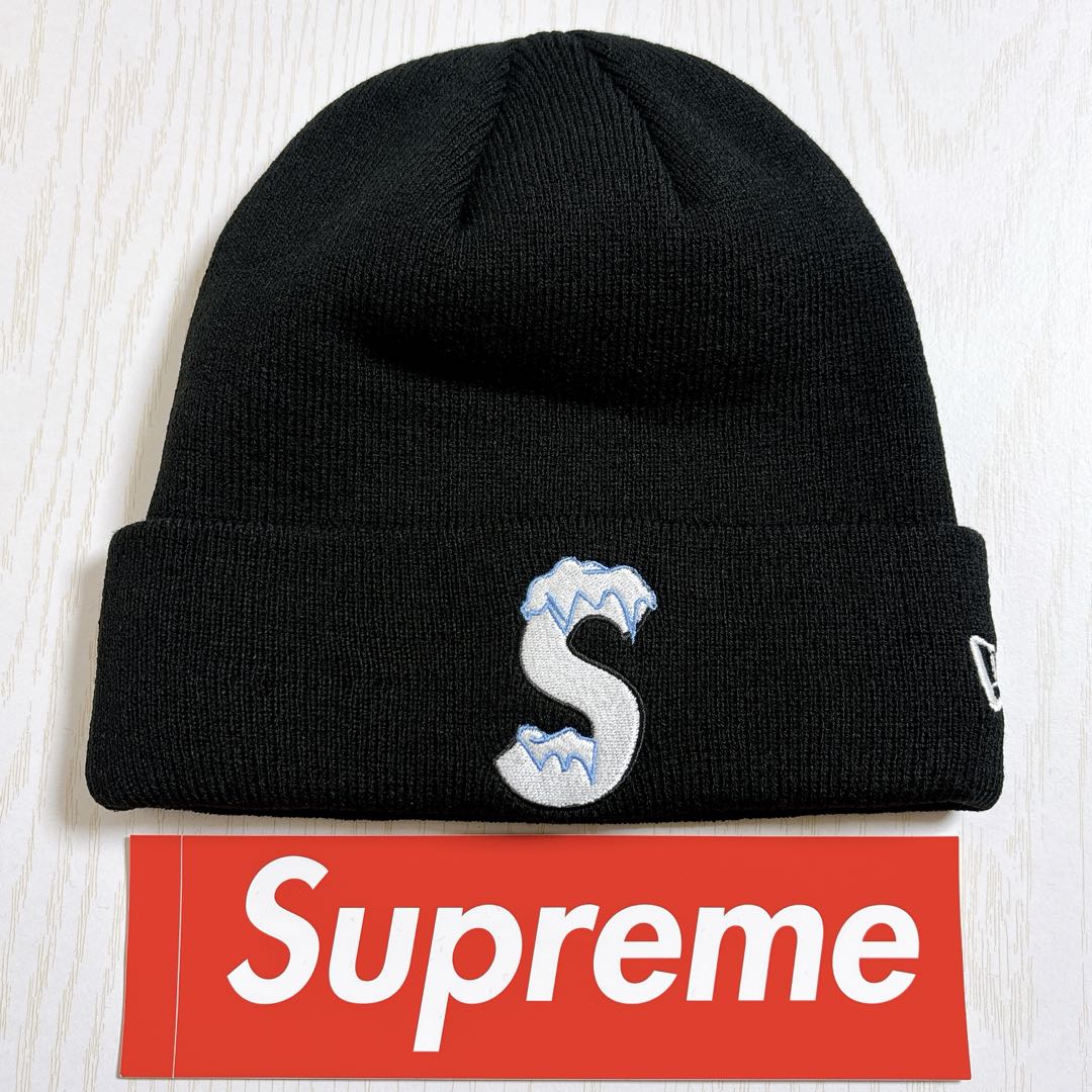 Supreme NEW ERA ニット帽　ビーニー　Sロゴ　ブラック　黒　雪