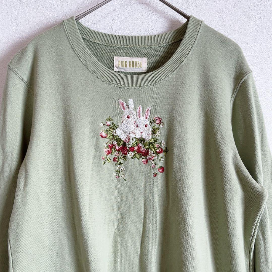 ピンクハウス 野いちごの森刺繍スウェット ハッカ ライトグリーン フリーサイズ