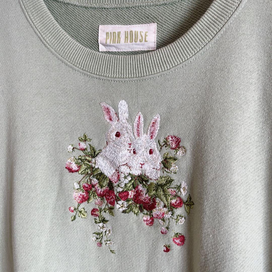 ピンクハウス 野いちごの森刺繍スウェット ハッカ ライトグリーン フリーサイズ