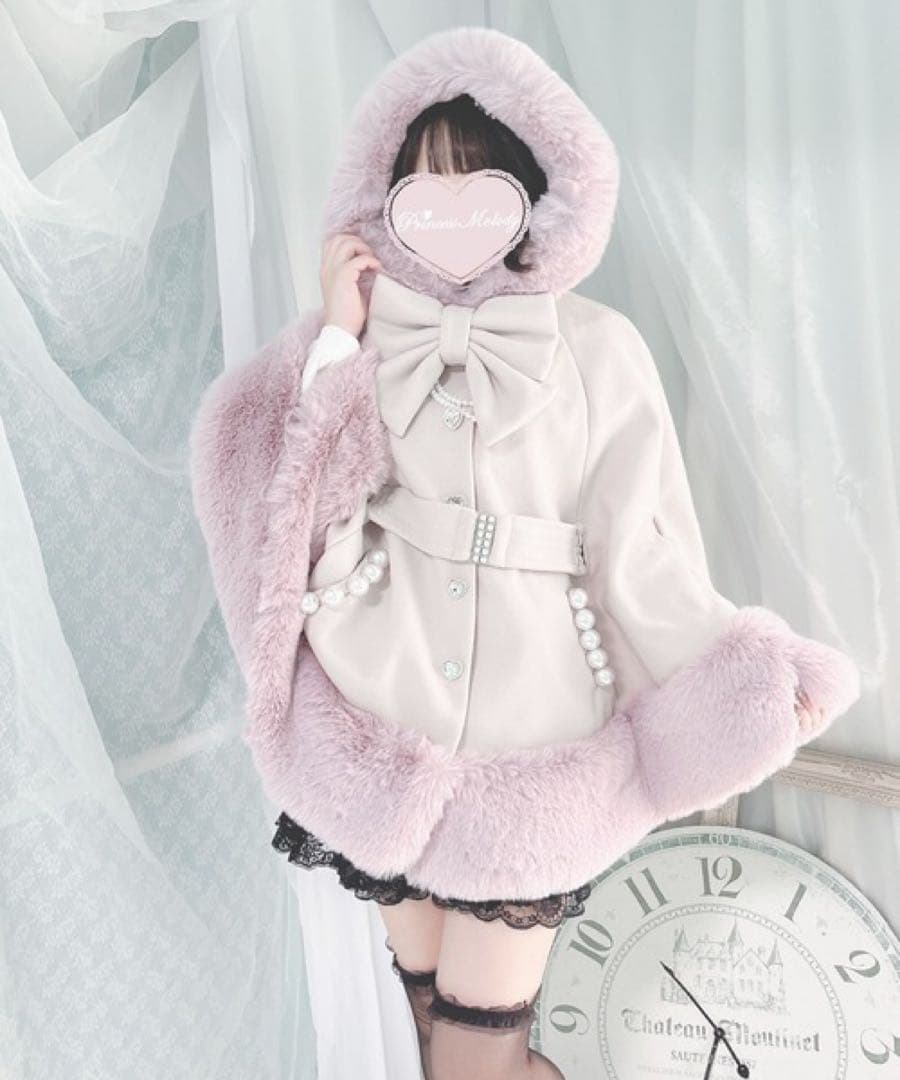 MARS薄紫のリボン付きケープコート