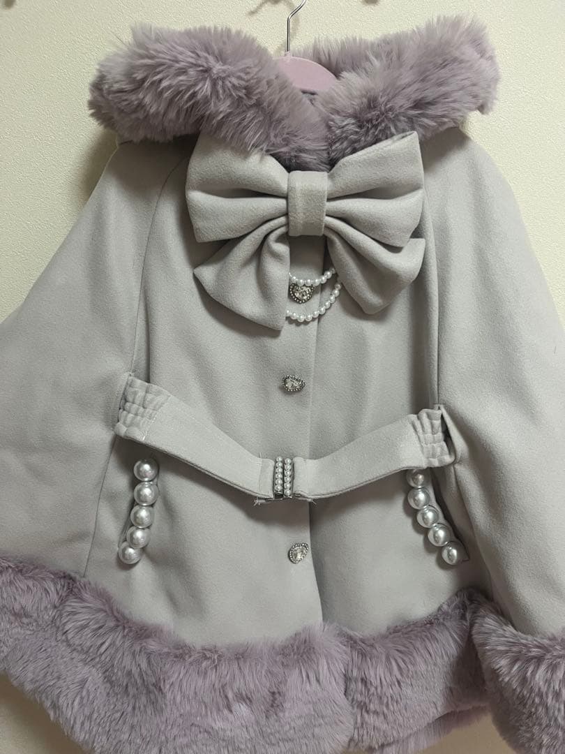 MARS薄紫のリボン付きケープコート