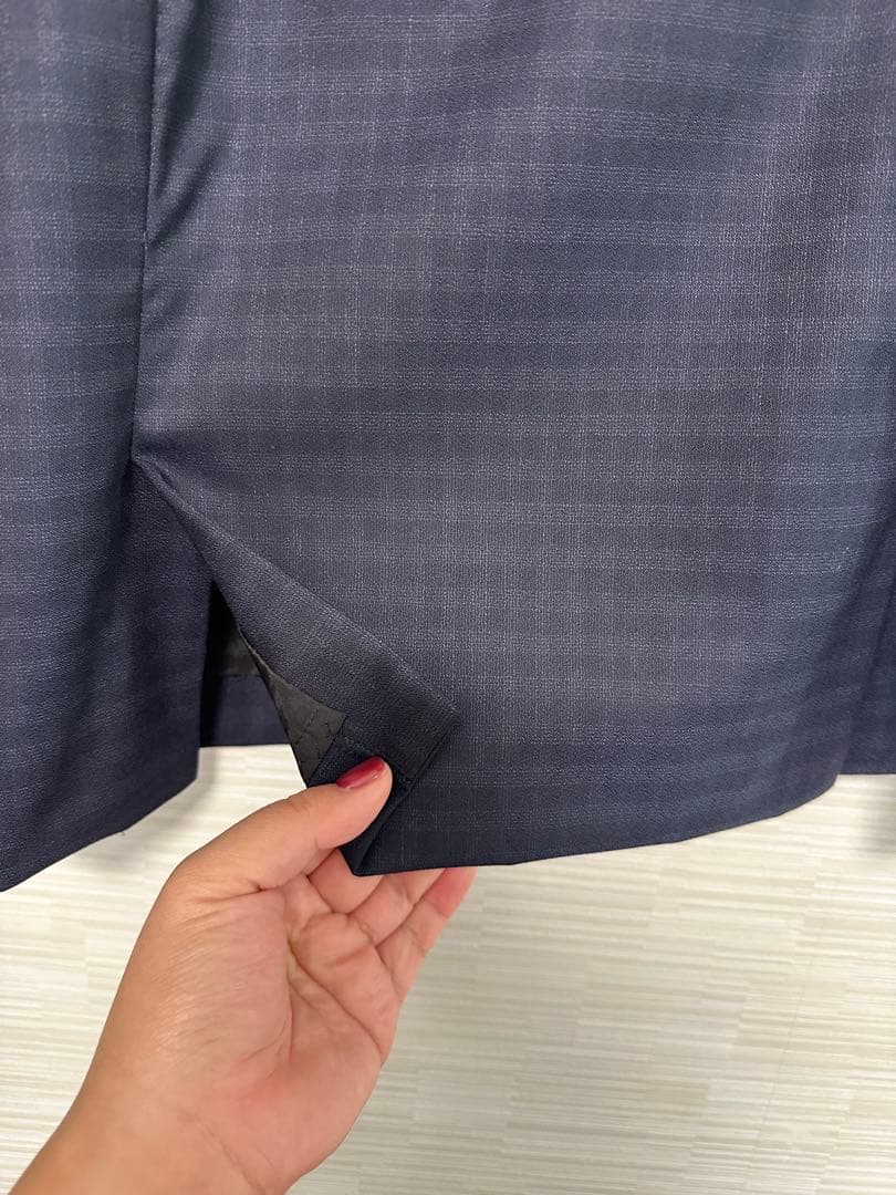 ネイビー チェック柄 スカートスーツ