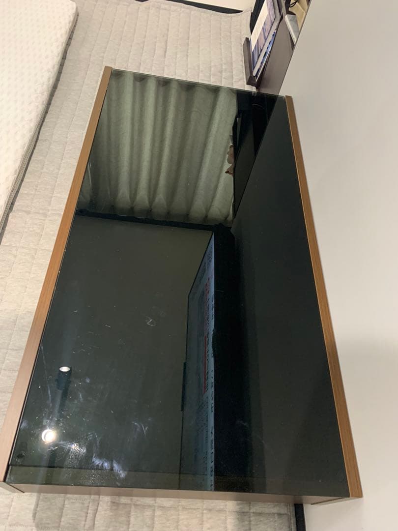 モダンデコ センターテーブル　ガラステーブル　引き出し付きローテーブル