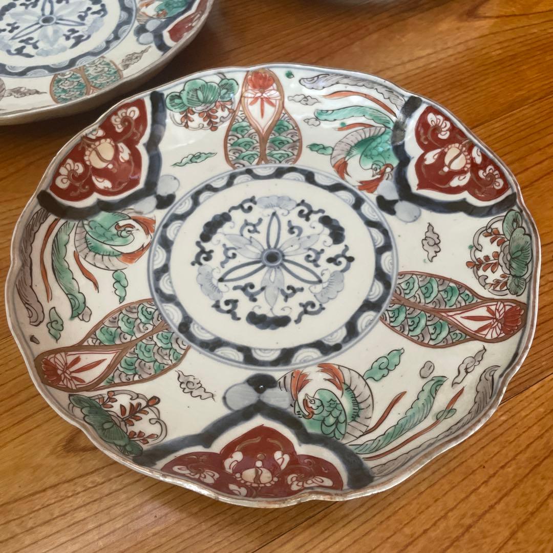 手描き 色絵 伊万里 古伊万里 江戸 明治 中皿 レトロ 骨董 和食器 5枚