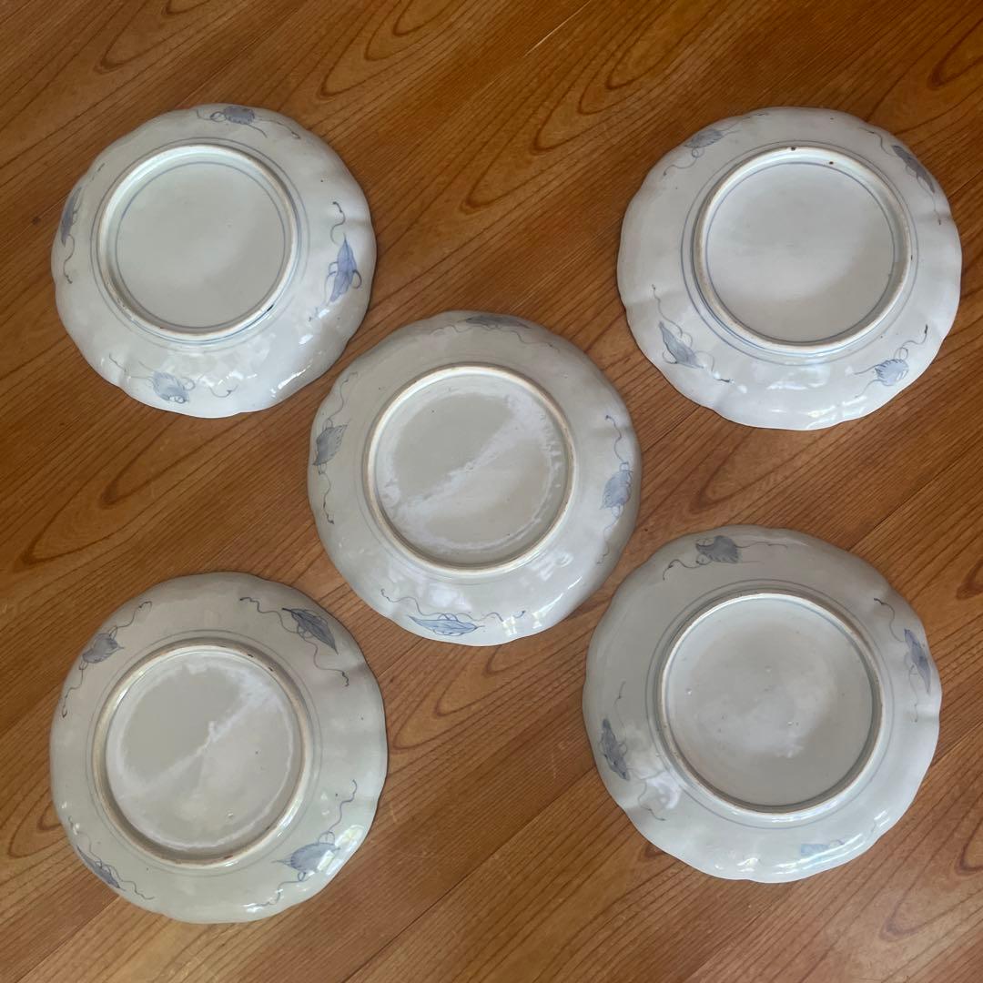 手描き 色絵 伊万里 古伊万里 江戸 明治 中皿 レトロ 骨董 和食器 5枚