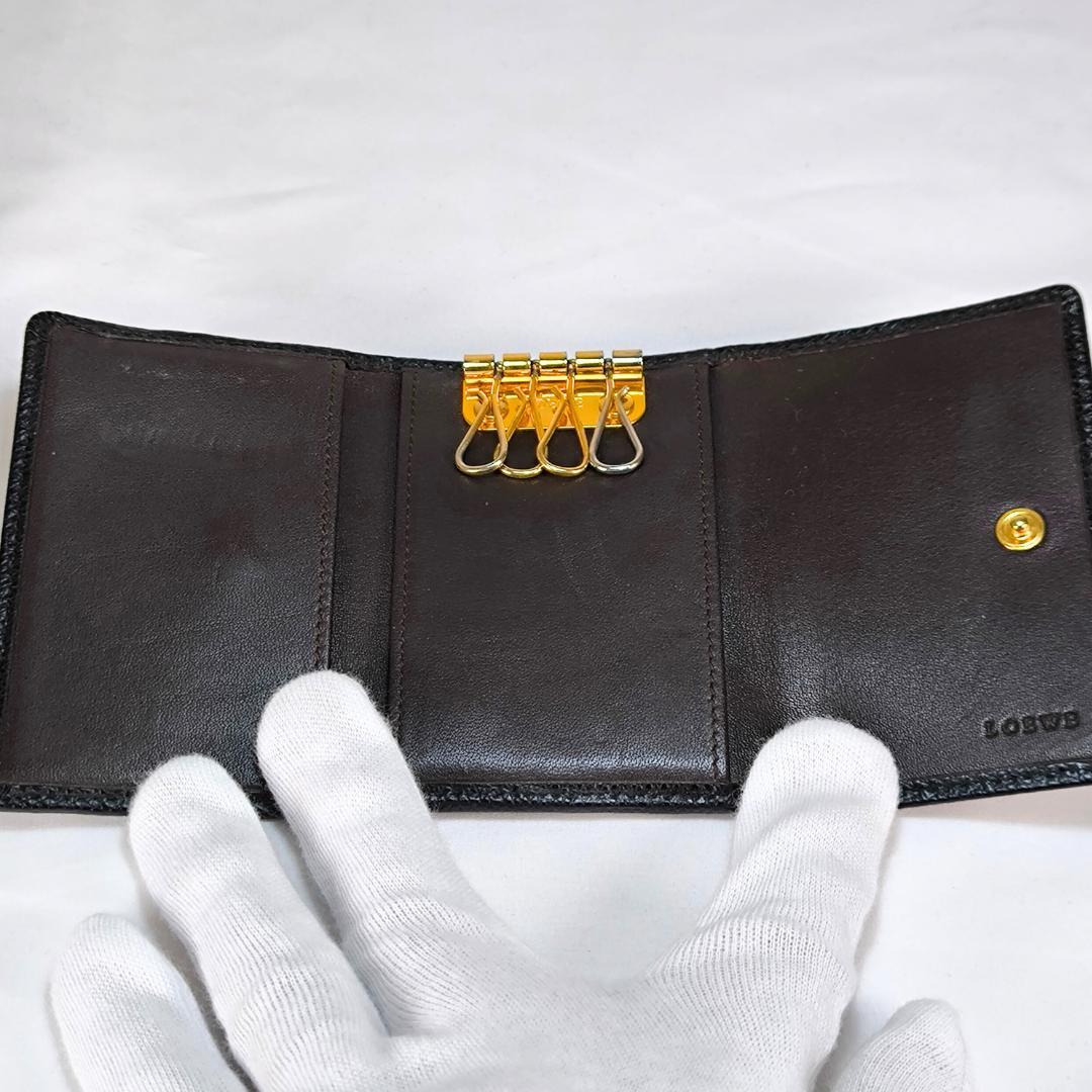 【超美品】ロエベ キーケース ケース アナグラム ロゴ レザー 黒 茶