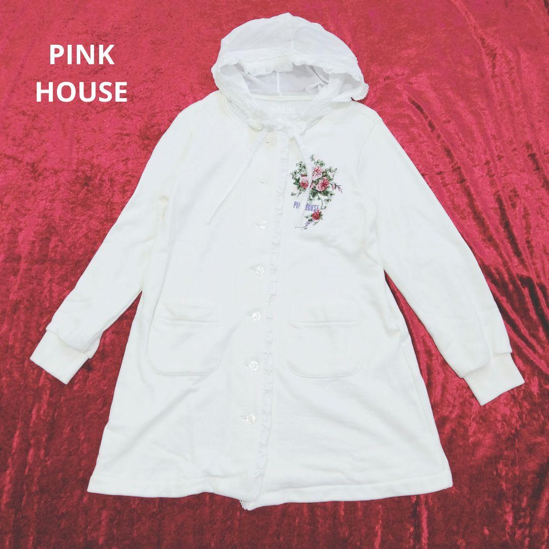 ピンクハウス　パーカー　刺繍　フリル　ロング丈　ポケット　花柄　リボン