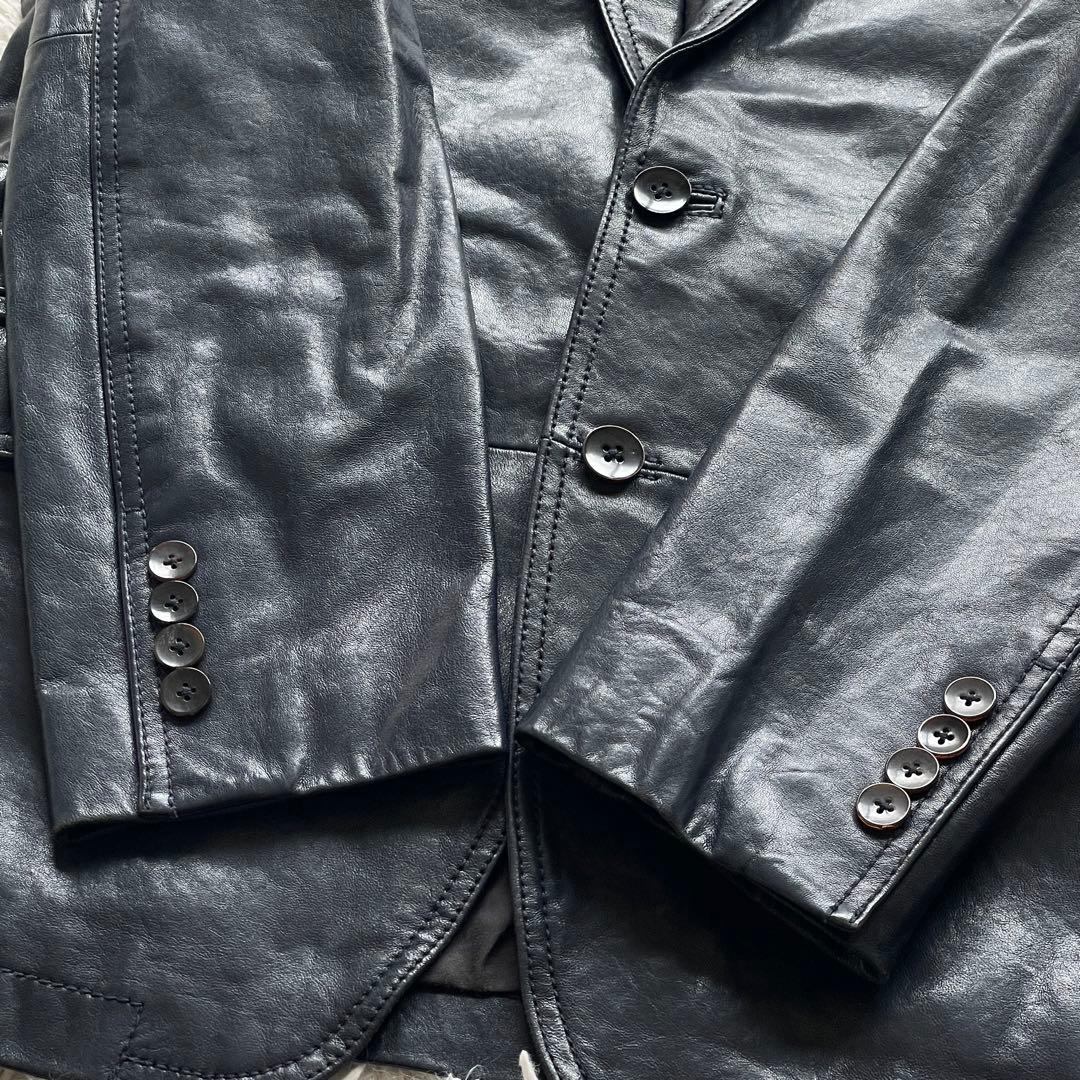 美品 希少色 ピエールカルダン シープスキン レザージャケット 微光沢ネイビー