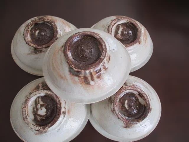 信楽焼　 古谷信男 古谷製陶所　粉引き楕円小鉢　5枚セット