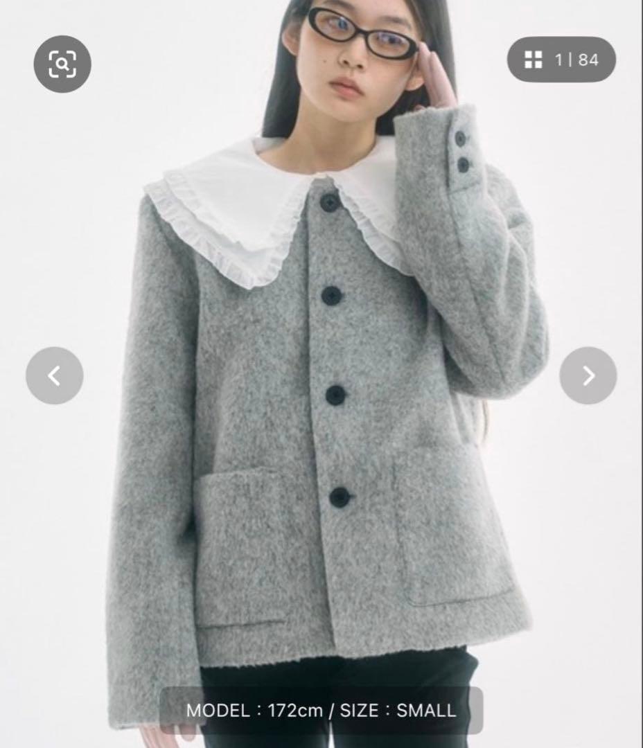 FEKETE ノーカラーウールシャギージャケットS