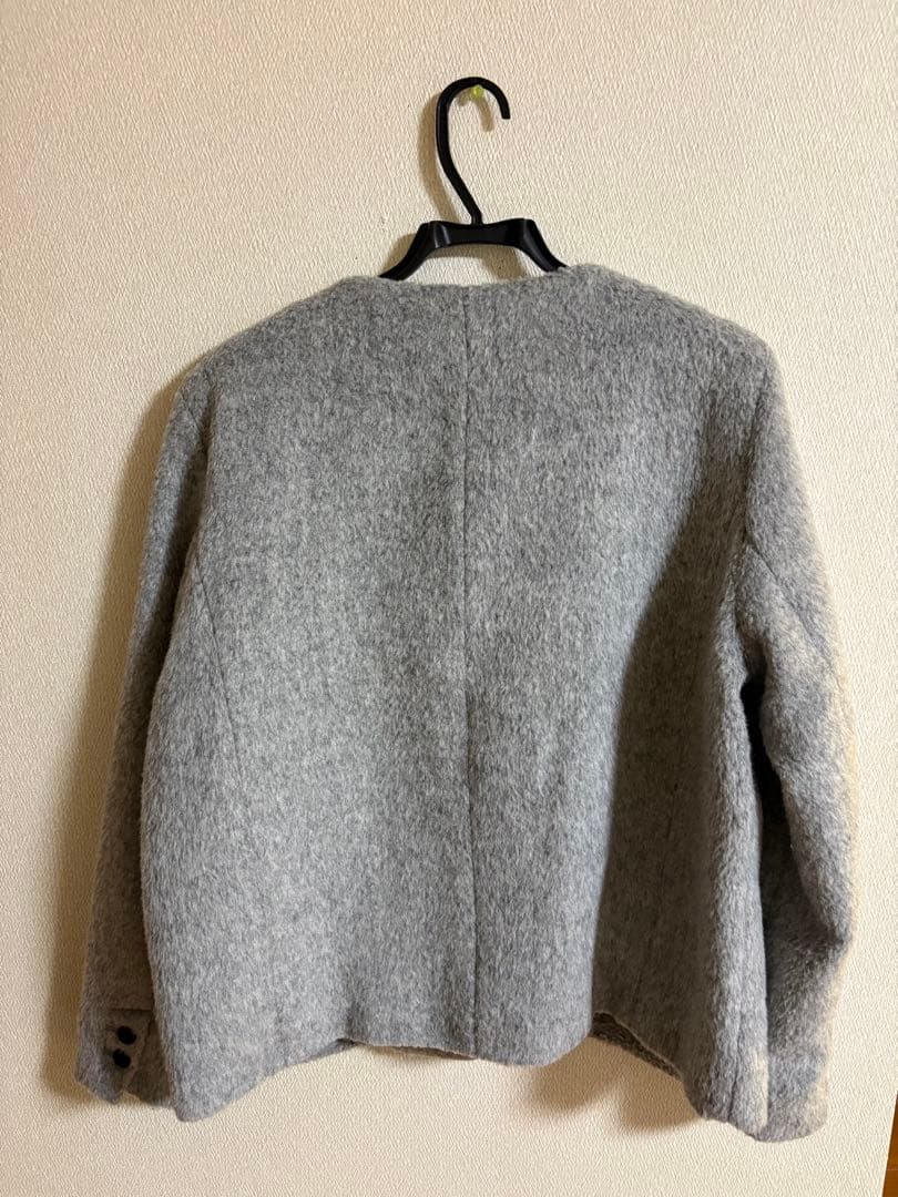 FEKETE ノーカラーウールシャギージャケットS