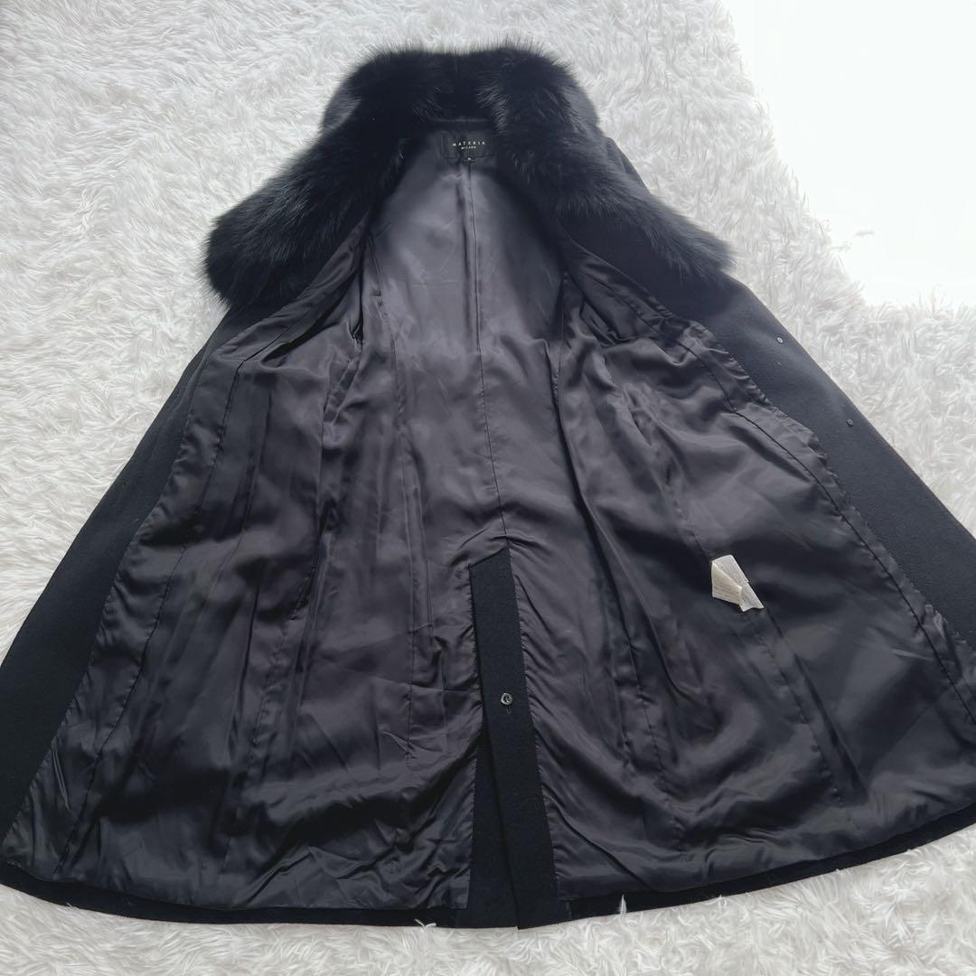 マテリア アンゴラ ベルテッド コート 比翼 フォックスファー 38 ブラック