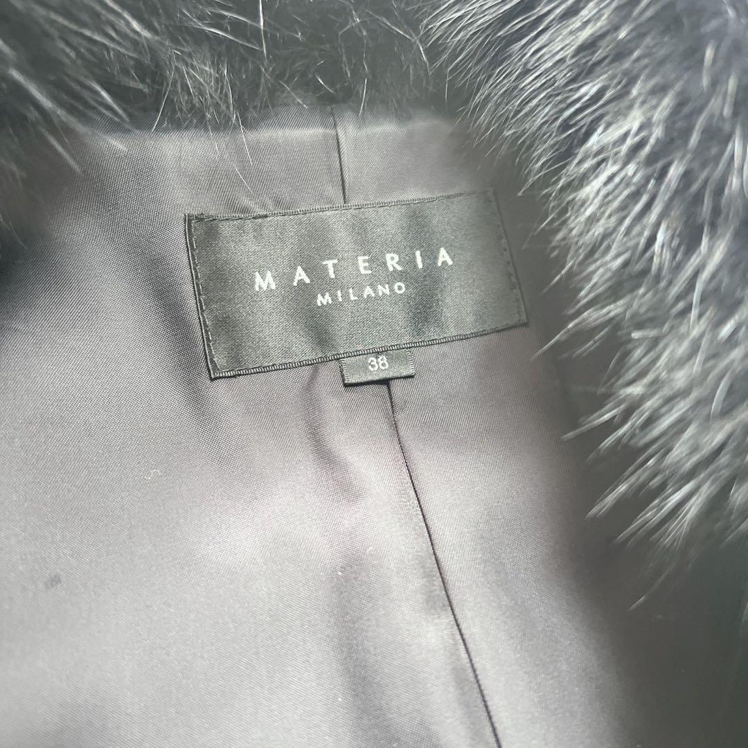 マテリア アンゴラ ベルテッド コート 比翼 フォックスファー 38 ブラック