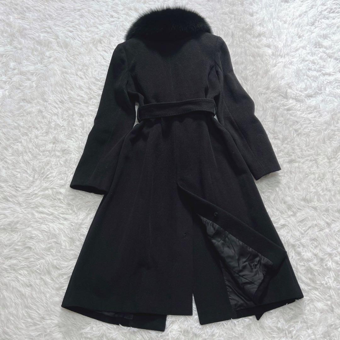 マテリア アンゴラ ベルテッド コート 比翼 フォックスファー 38 ブラック