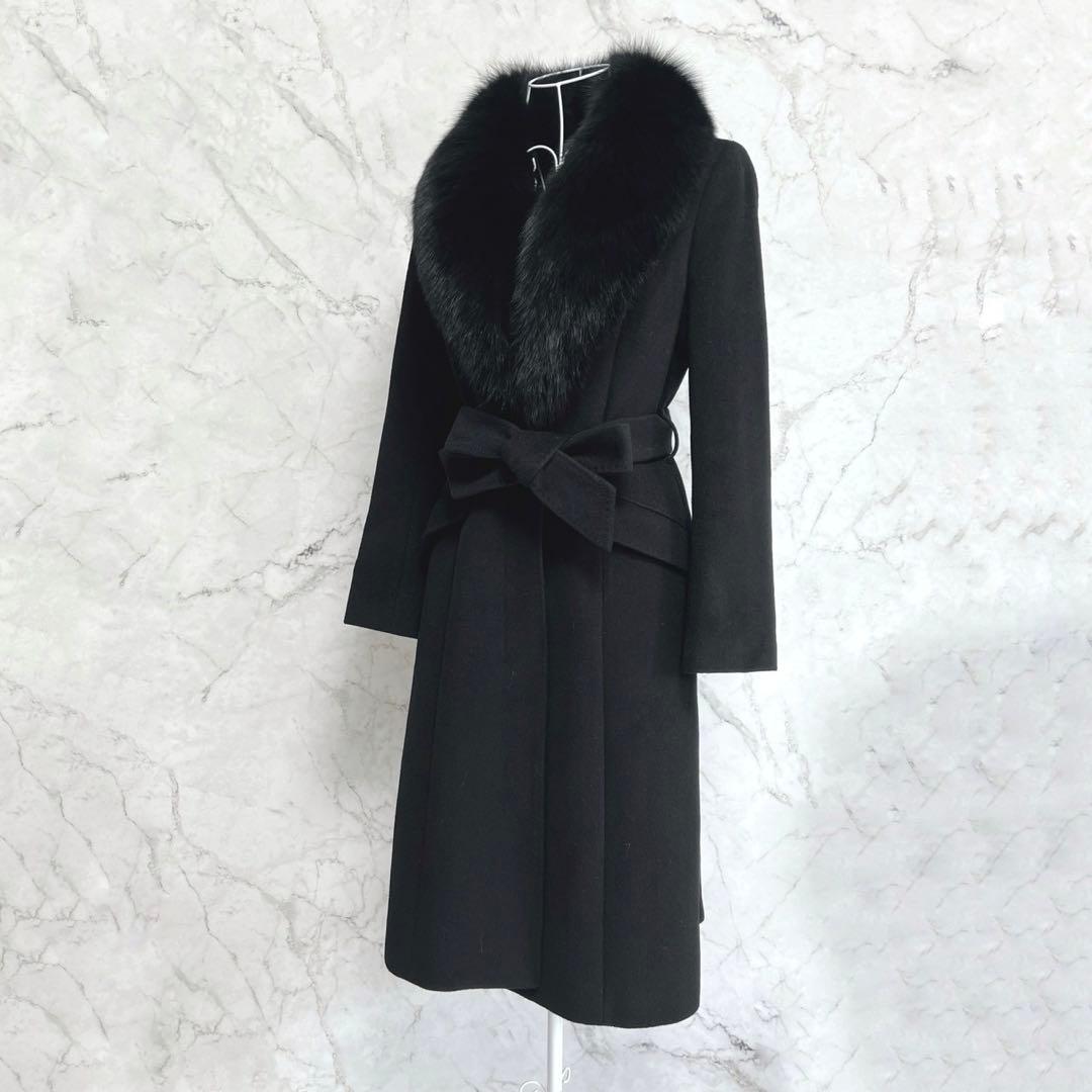 マテリア アンゴラ ベルテッド コート 比翼 フォックスファー 38 ブラック