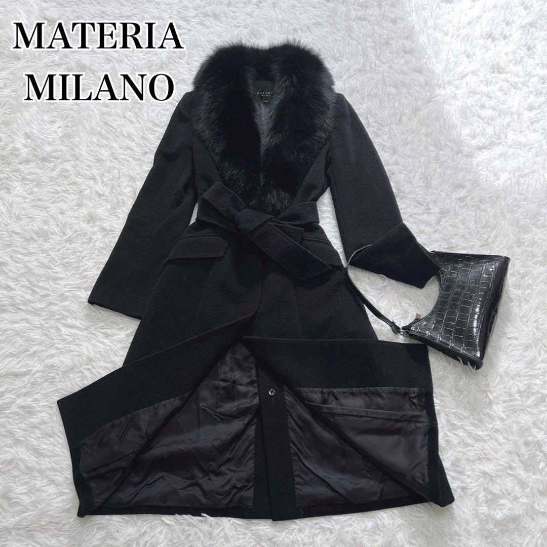 マテリア アンゴラ ベルテッド コート 比翼 フォックスファー 38 ブラック
