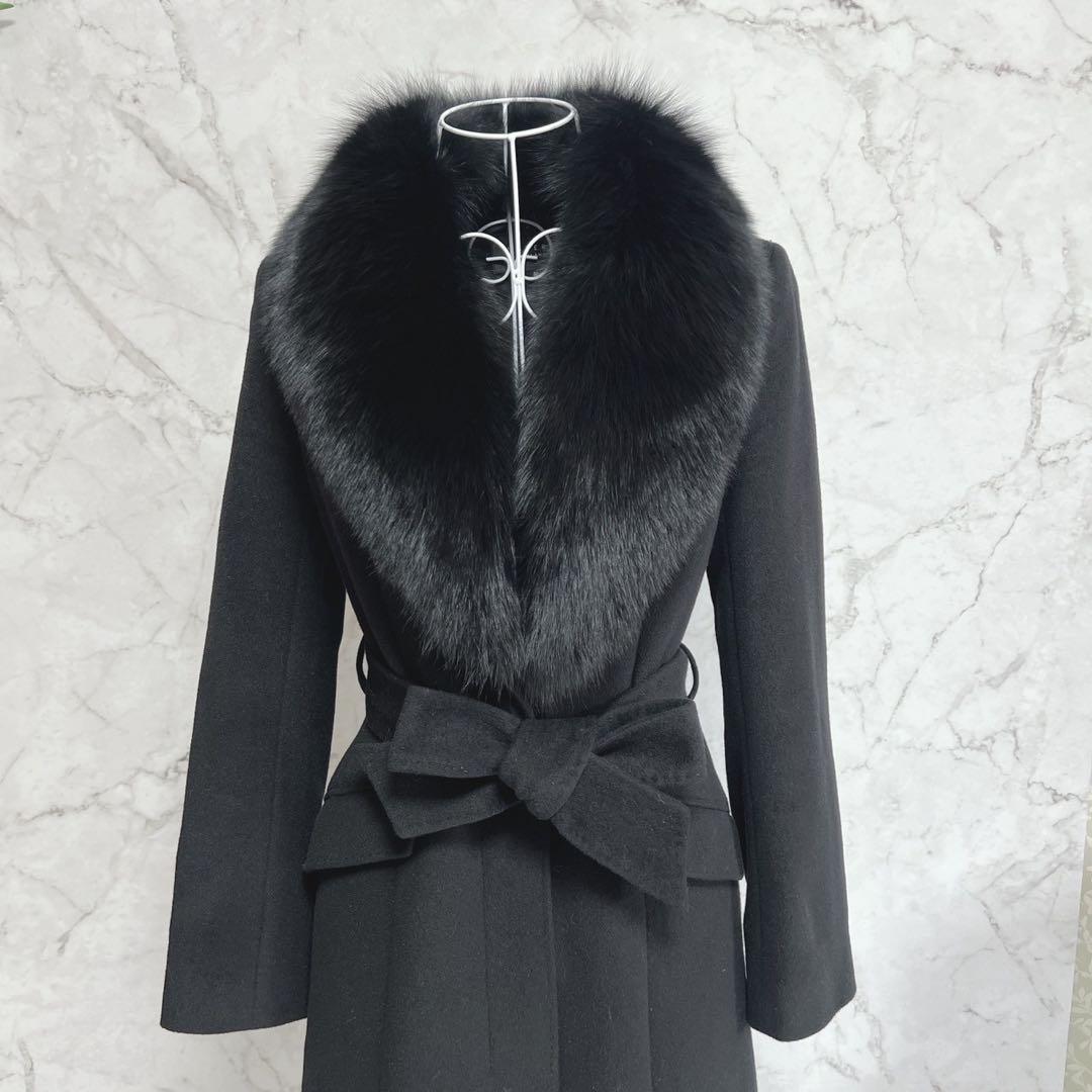 マテリア アンゴラ ベルテッド コート 比翼 フォックスファー 38 ブラック