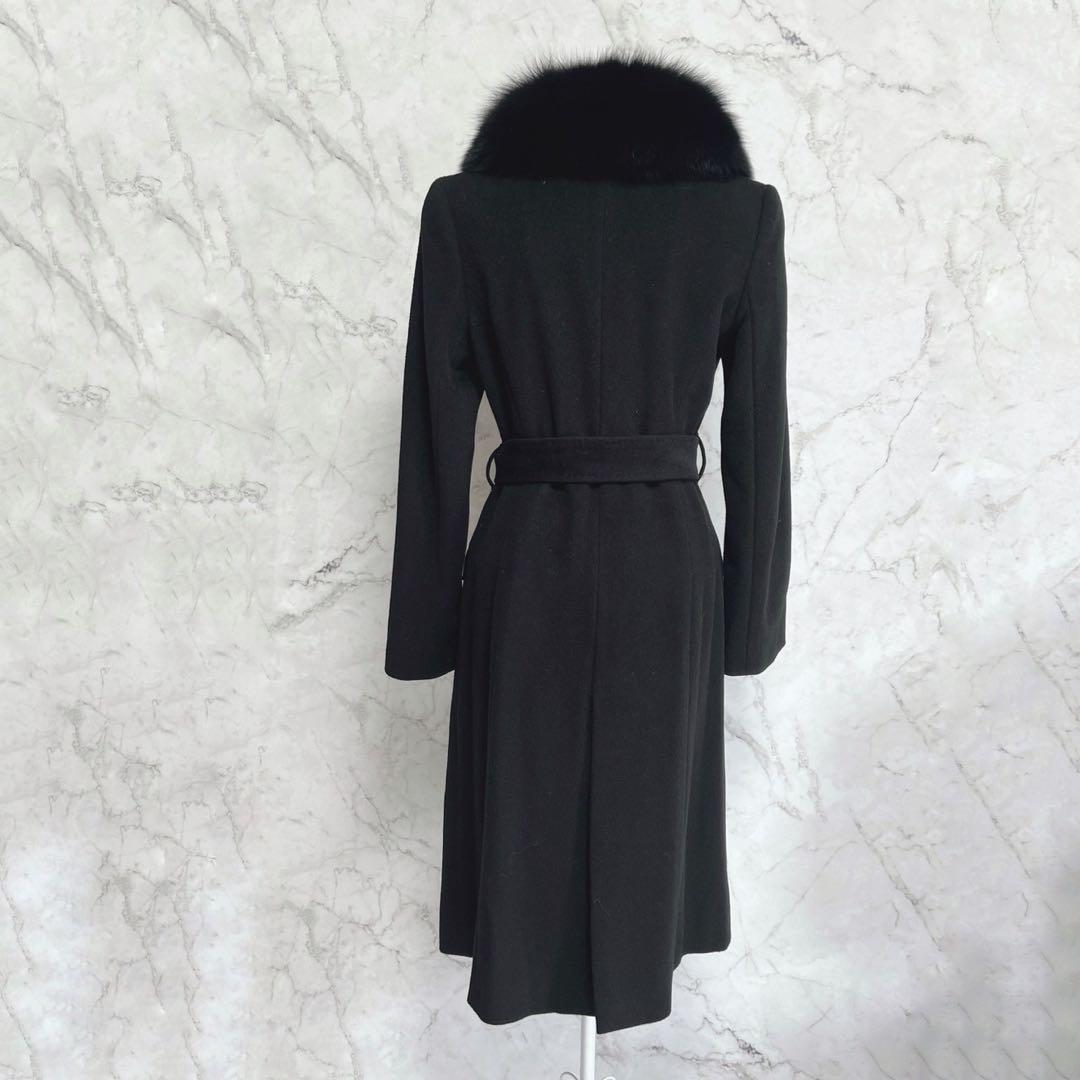 マテリア アンゴラ ベルテッド コート 比翼 フォックスファー 38 ブラック