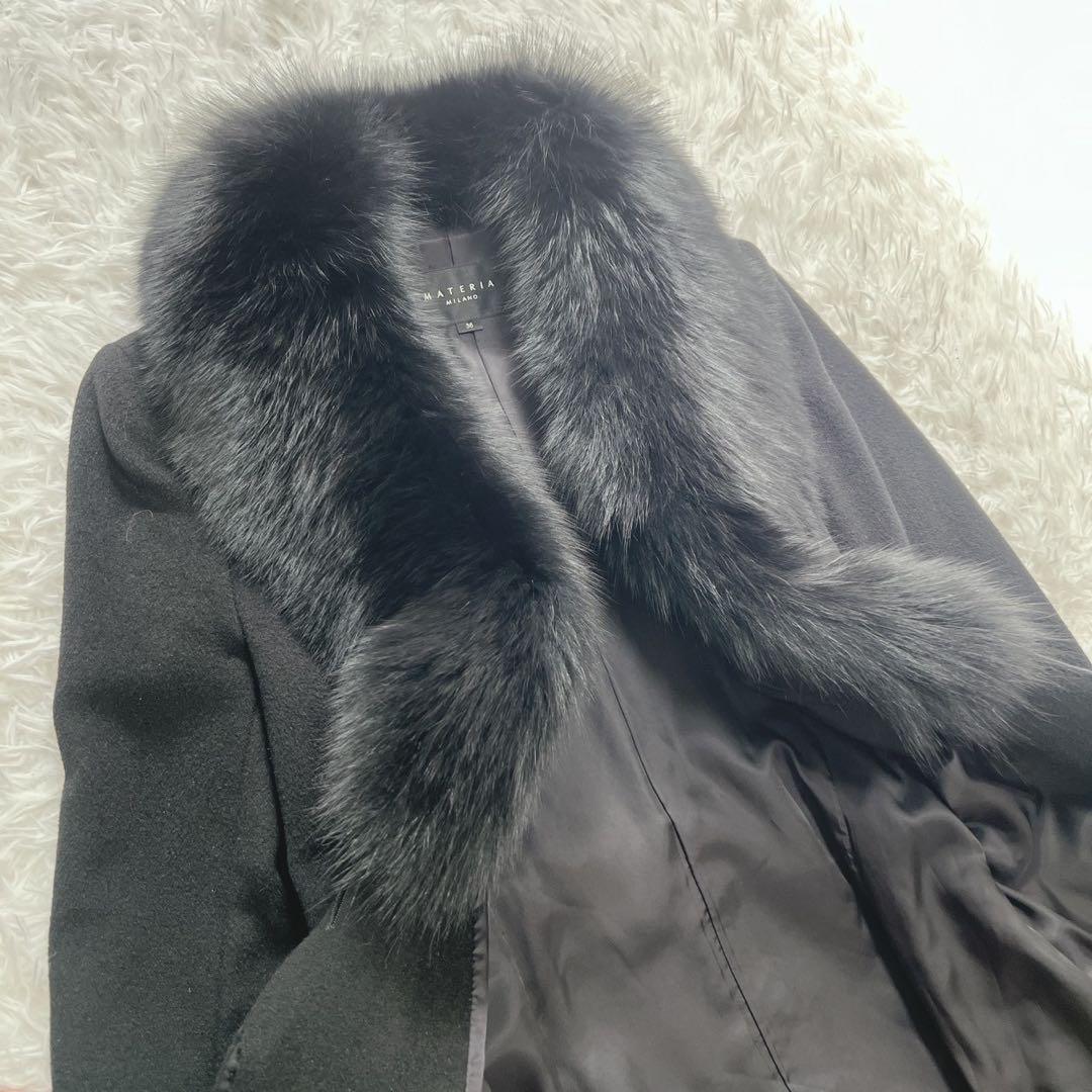 マテリア アンゴラ ベルテッド コート 比翼 フォックスファー 38 ブラック
