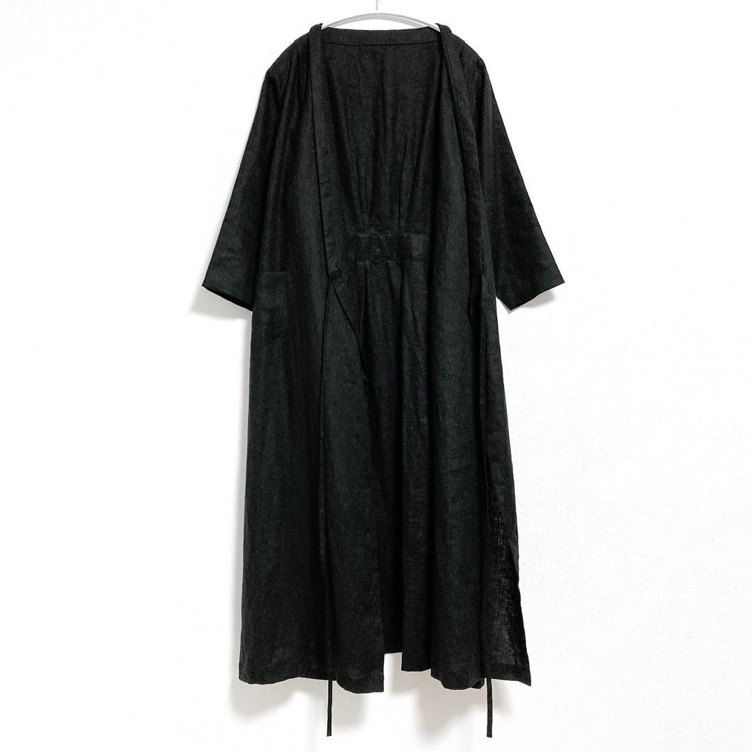 働衣　ドーイ　DOI　リネン　ガウン　ロング　コート　黒　F