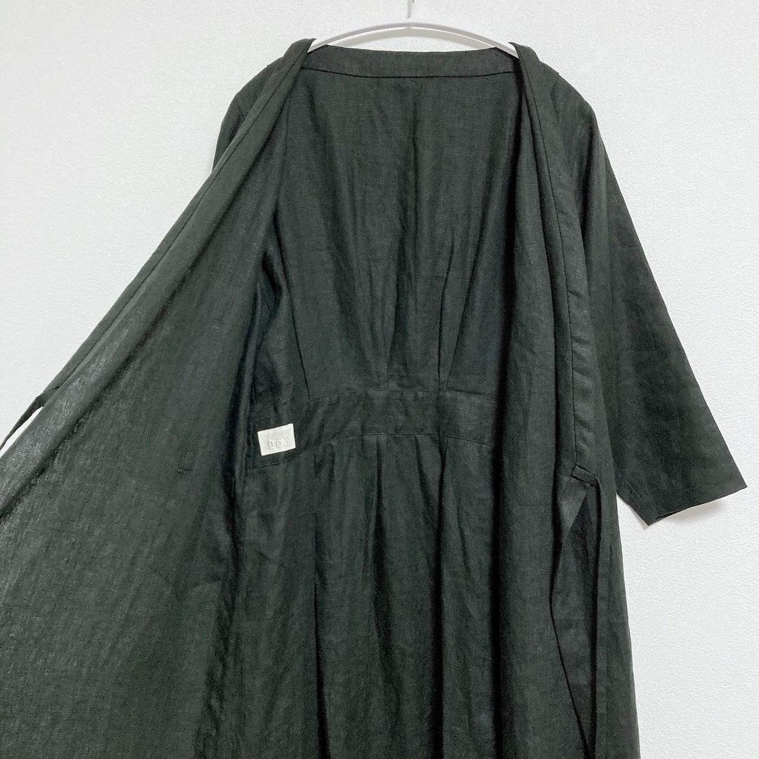 働衣　ドーイ　DOI　リネン　ガウン　ロング　コート　黒　F