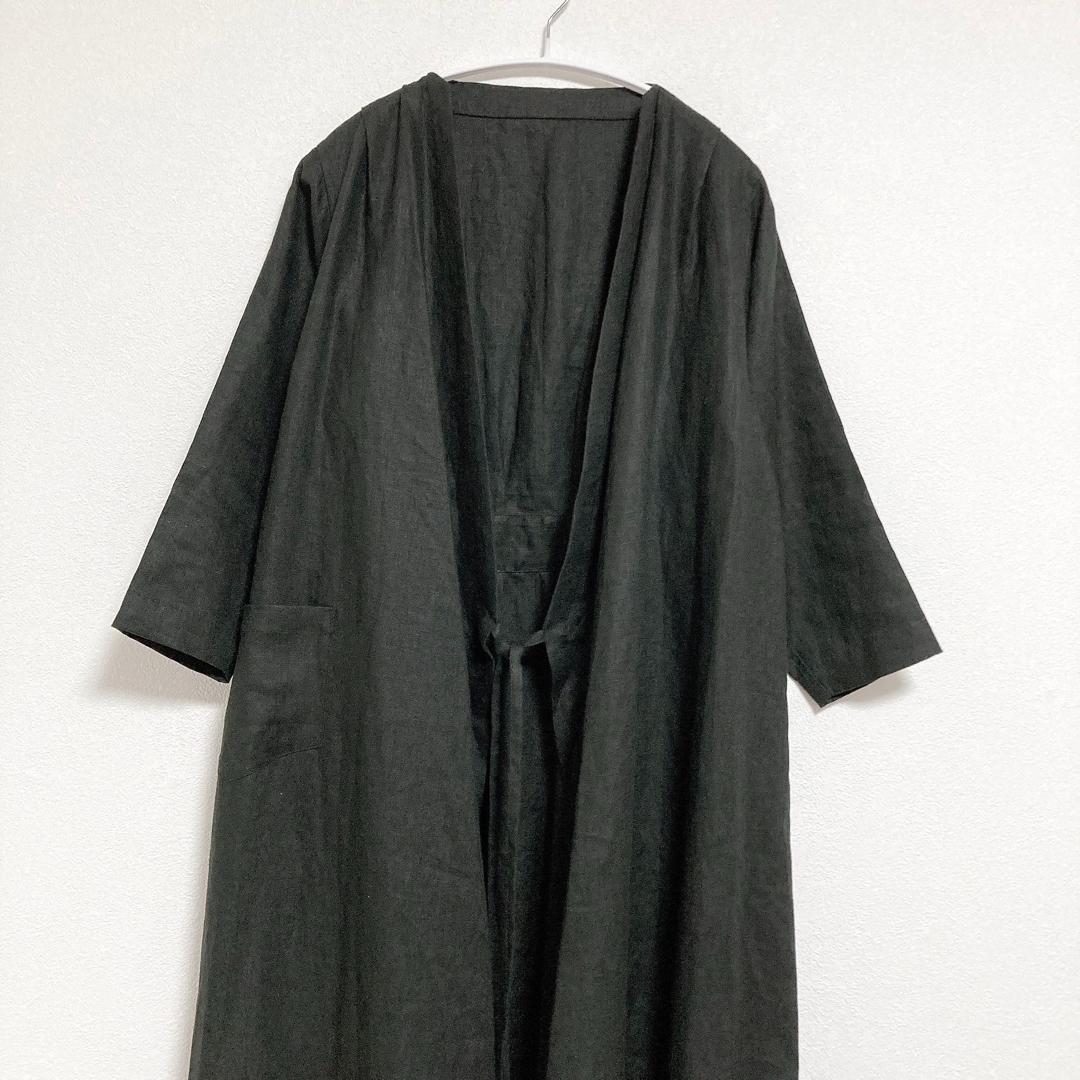 働衣　ドーイ　DOI　リネン　ガウン　ロング　コート　黒　F