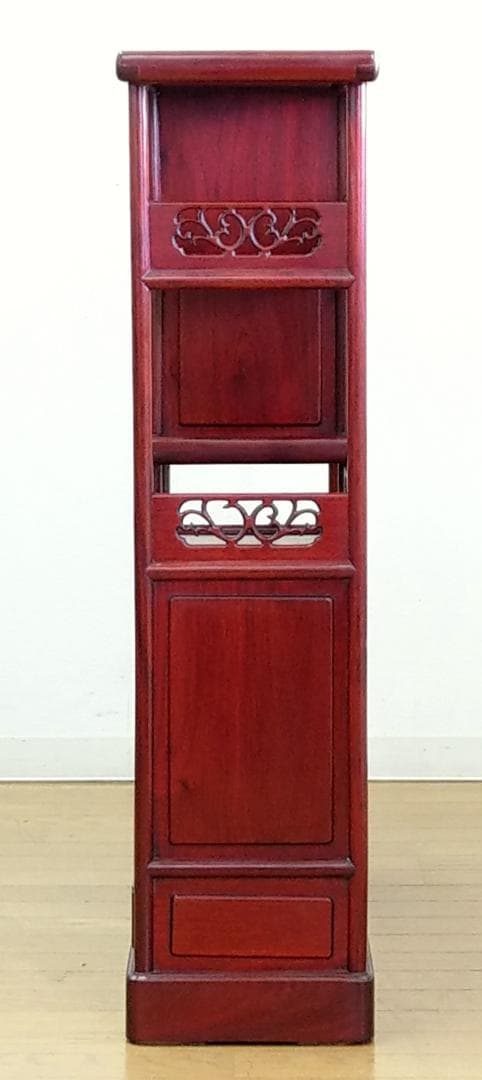 木製 唐木 花梨 彫刻 透かし彫り 茶箪笥 違い棚 飾り棚 茶棚 煎茶棚 収納棚