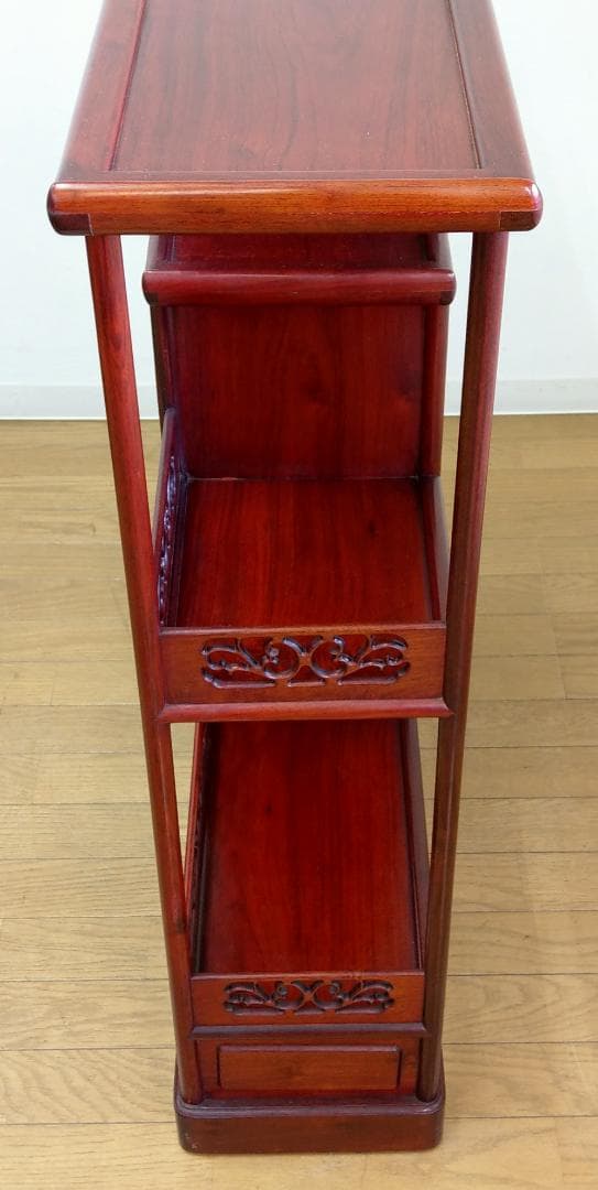 木製 唐木 花梨 彫刻 透かし彫り 茶箪笥 違い棚 飾り棚 茶棚 煎茶棚 収納棚