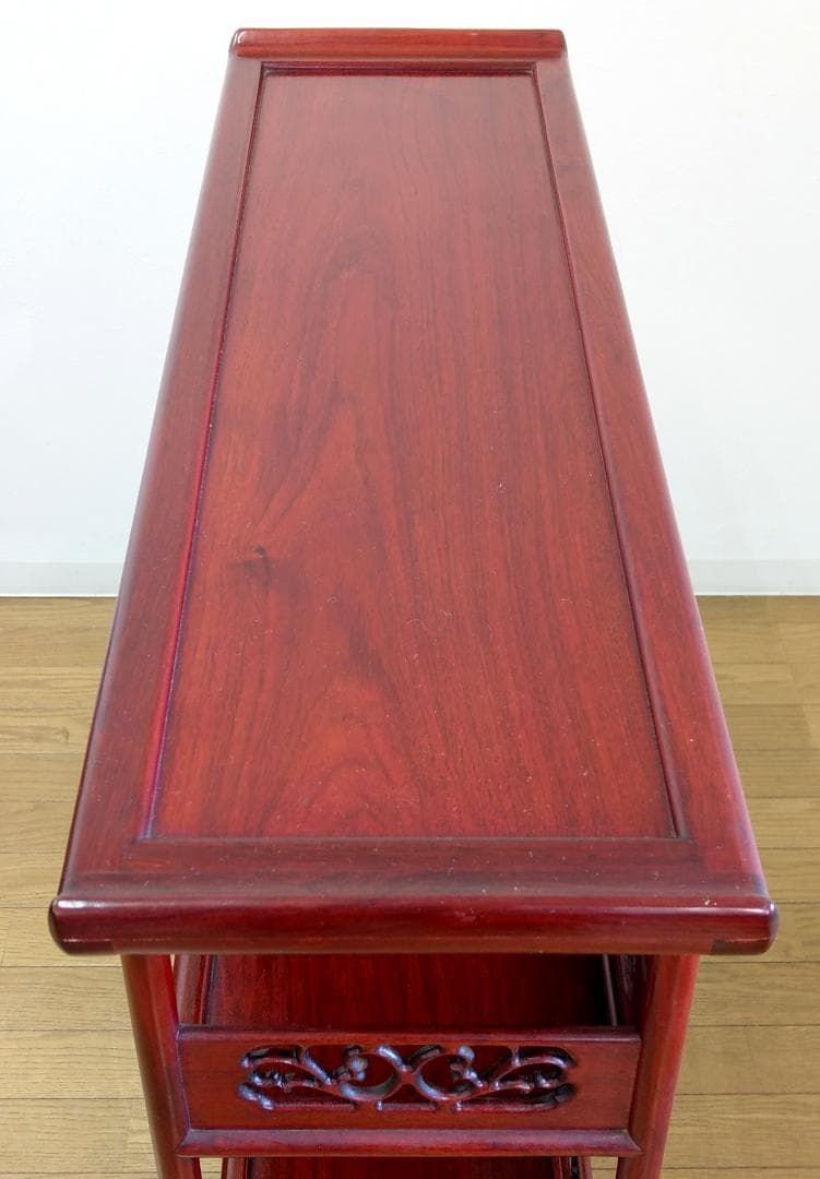 木製 唐木 花梨 彫刻 透かし彫り 茶箪笥 違い棚 飾り棚 茶棚 煎茶棚 収納棚