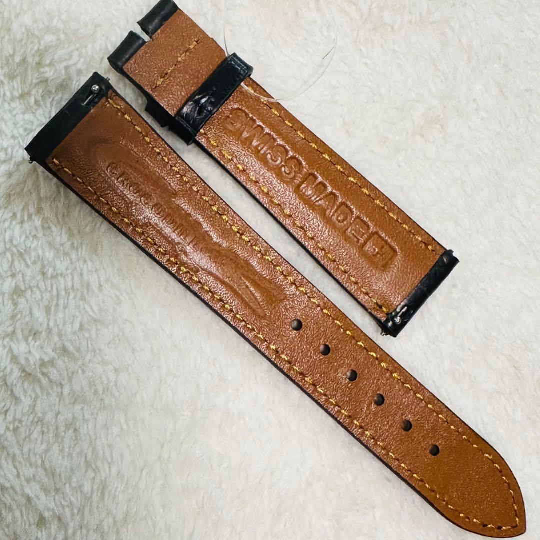 2004#19mm-16mmブラック★本物クロコダイル腕時計用ベルト★スイス製