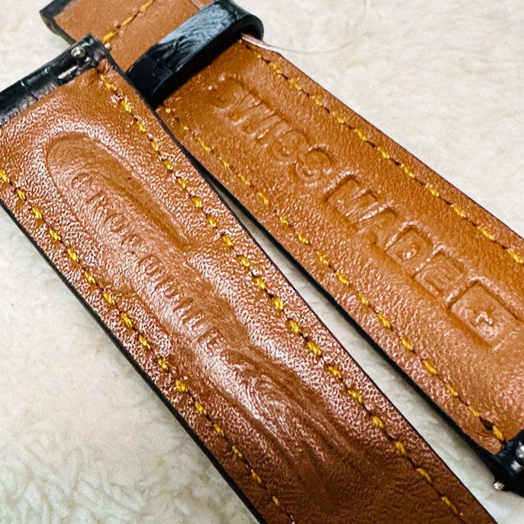 2004#19mm-16mmブラック★本物クロコダイル腕時計用ベルト★スイス製