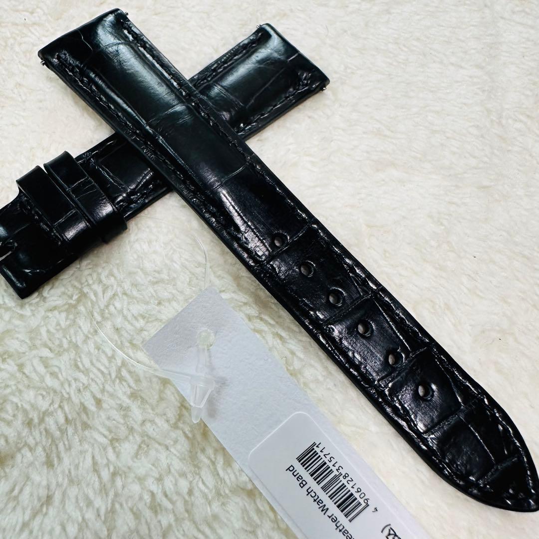 2004#19mm-16mmブラック★本物クロコダイル腕時計用ベルト★スイス製