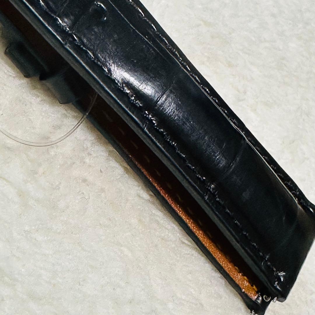 2004#19mm-16mmブラック★本物クロコダイル腕時計用ベルト★スイス製