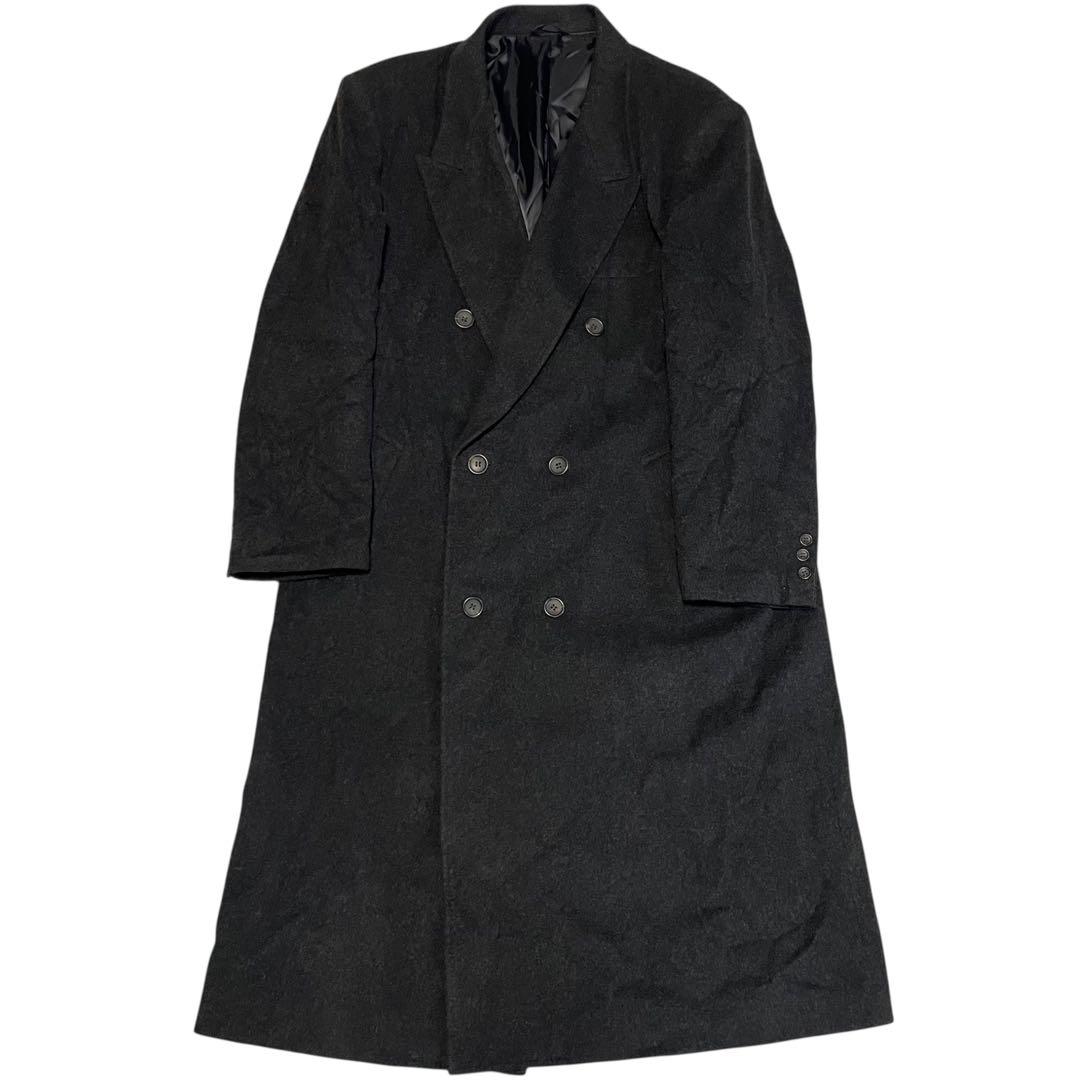 【カシミヤ20%×イタリア製生地】マキシ丈ダブルチェスターコート チャコールXL