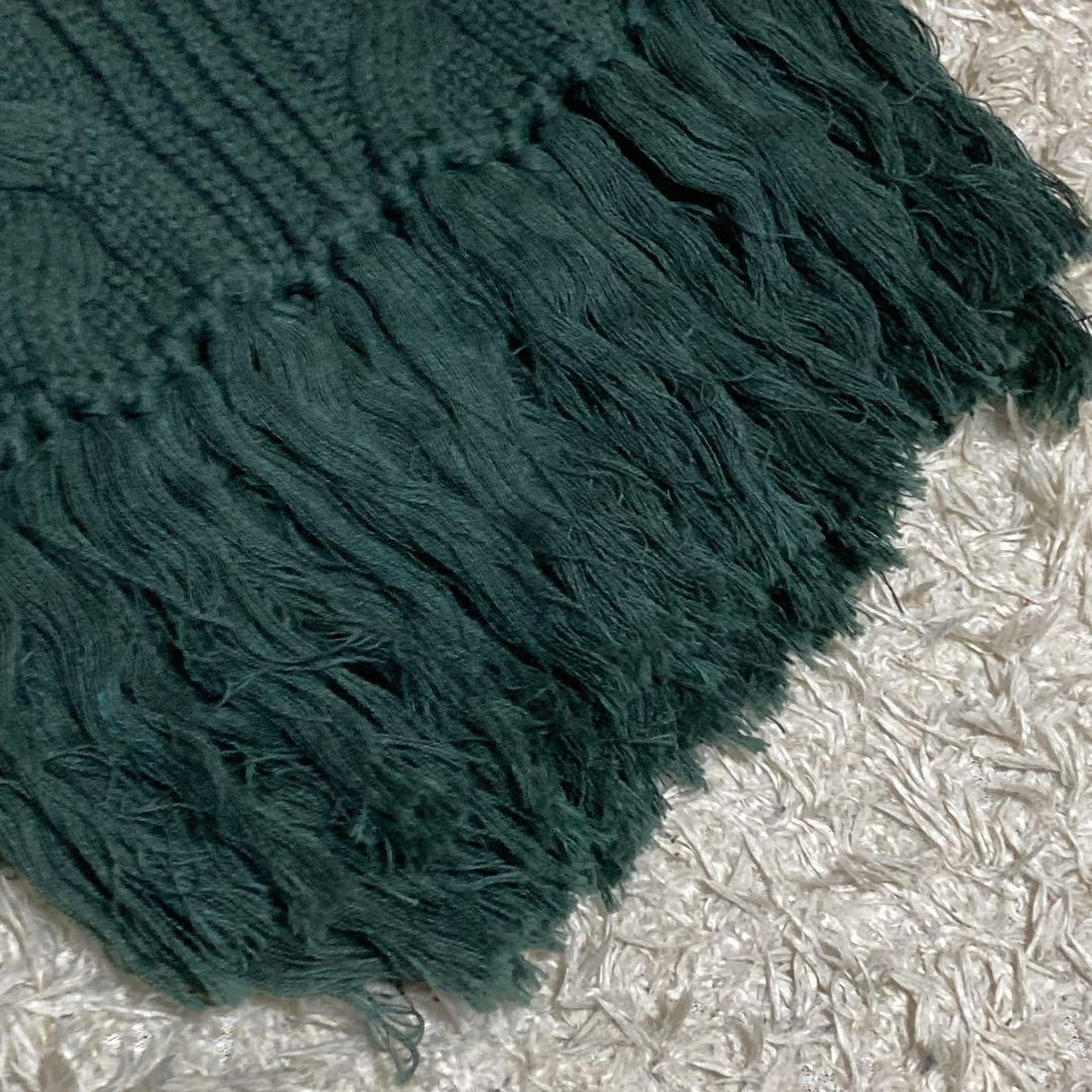 希少　新品保管品　バーバリー　現行タグ　ケーブル編マフラー　コットン深緑グリーン