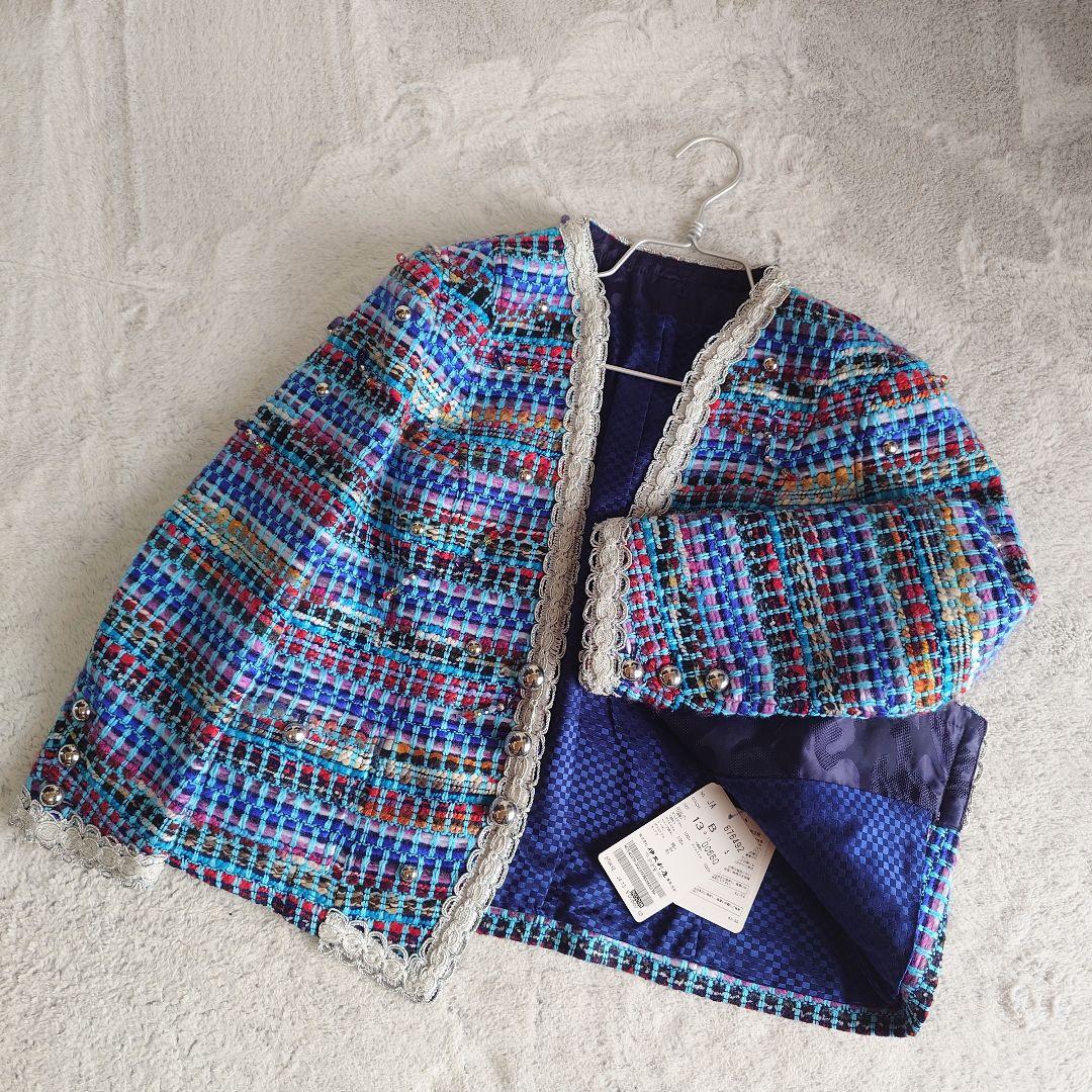 タグ付き 伊太利屋 イタリヤ ポリエステル ツイード ジャケット 13号サイズ