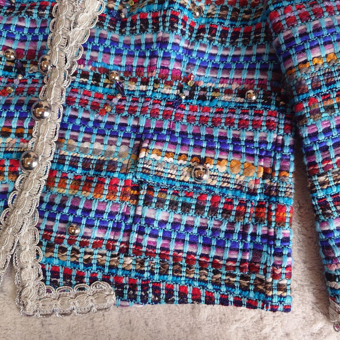 タグ付き 伊太利屋 イタリヤ ポリエステル ツイード ジャケット 13号サイズ