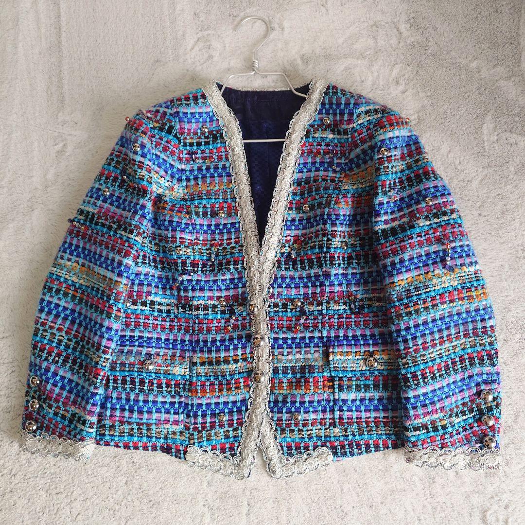 タグ付き 伊太利屋 イタリヤ ポリエステル ツイード ジャケット 13号サイズ