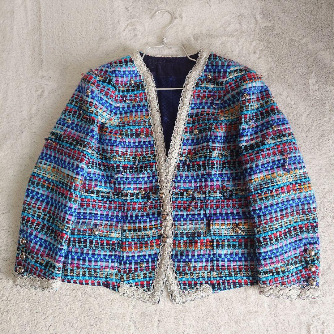 タグ付き 伊太利屋 イタリヤ ポリエステル ツイード ジャケット 13号サイズ