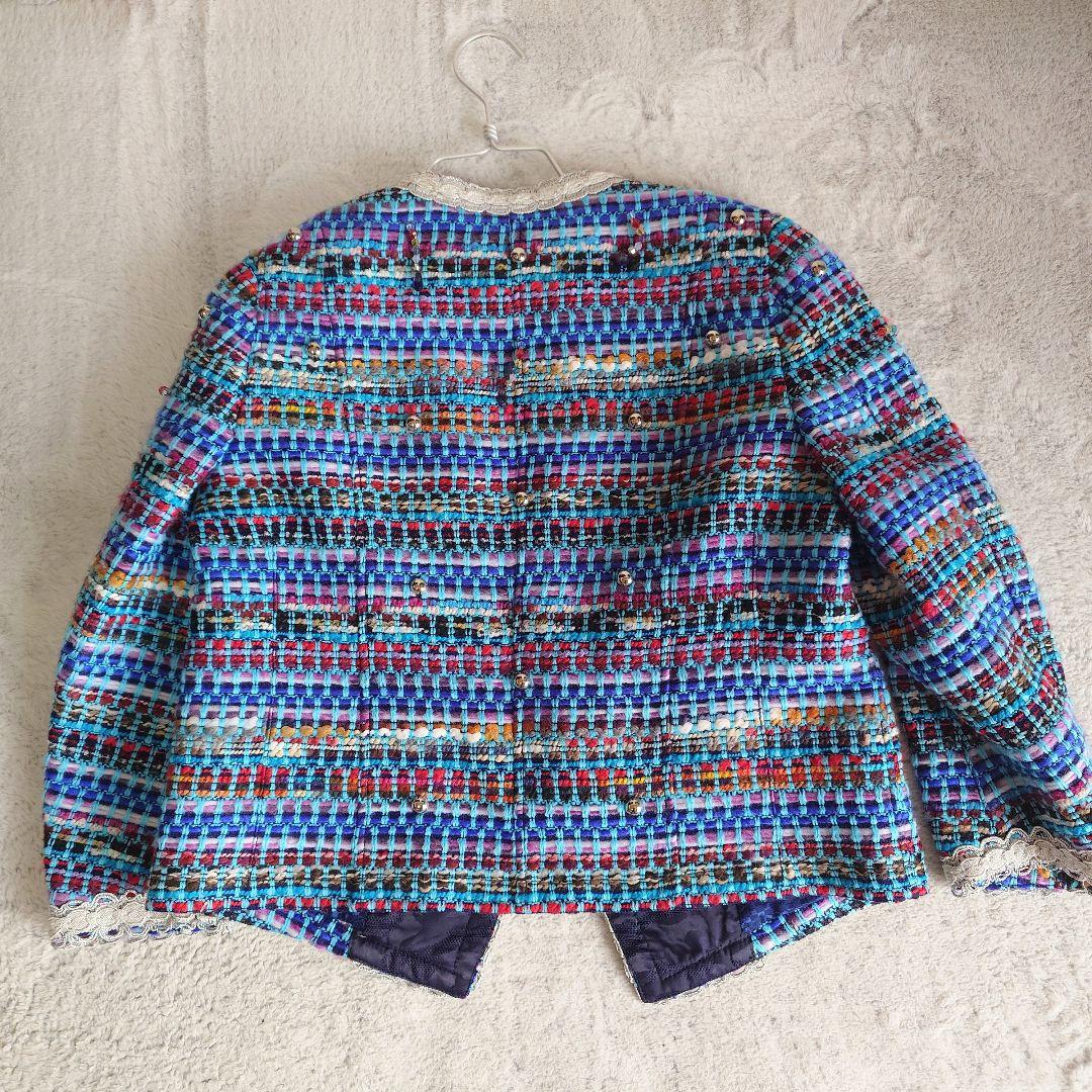 タグ付き 伊太利屋 イタリヤ ポリエステル ツイード ジャケット 13号サイズ