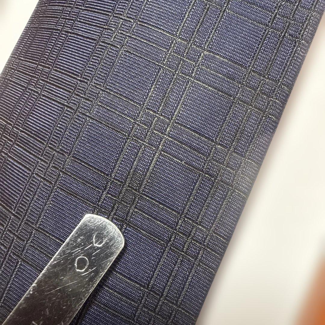 エルメス　ネクタイ　紺　チェック柄　シルクジャガード
